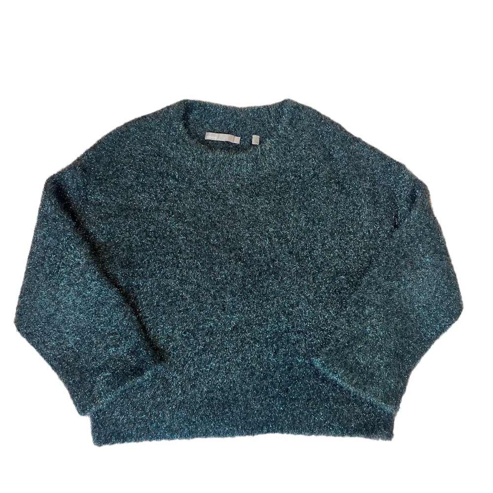 VINCE Sparkly Teal Blue Metallic Pullover Sweater